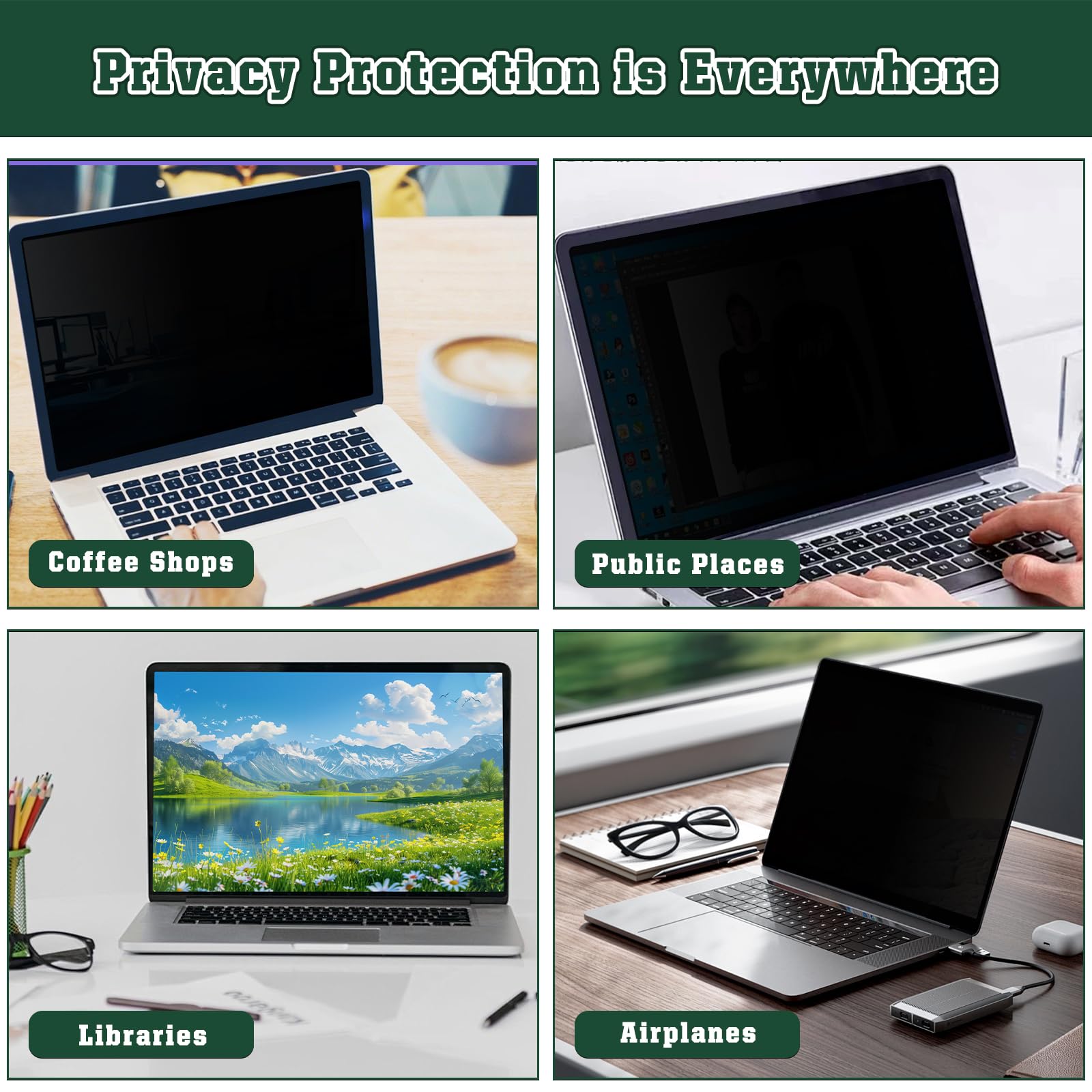 Filtro Schermo Privacy 16 Pollici per 16:10 Laptop, Anti Luce Blu, Anti-Spia, Filtro Privacy Monitor 16 Pollici per HP/dell/Acer/Lenovo/Thinkpad/Samsung/ASUS/Sony