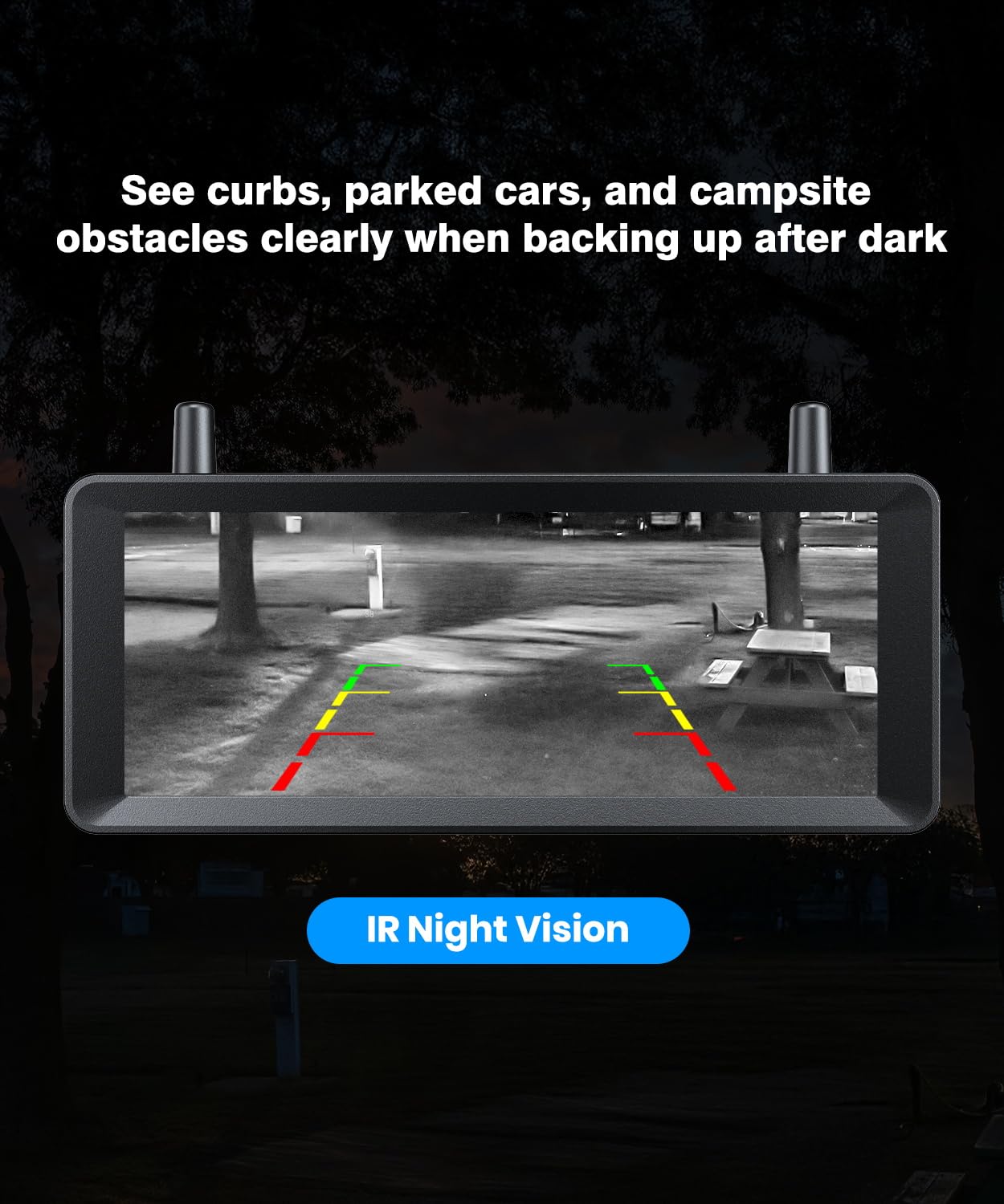 AUTO-VOX Wireless RV Backup Camera: 30Min Plug and Play Setup, Smooth Live View Even Past 60ft, 7.2" 1080P DVR Monitor, Super IR Night Vision Back up Camera Works with Pre-Wired RV, 5th Wheel, Trailer - 4