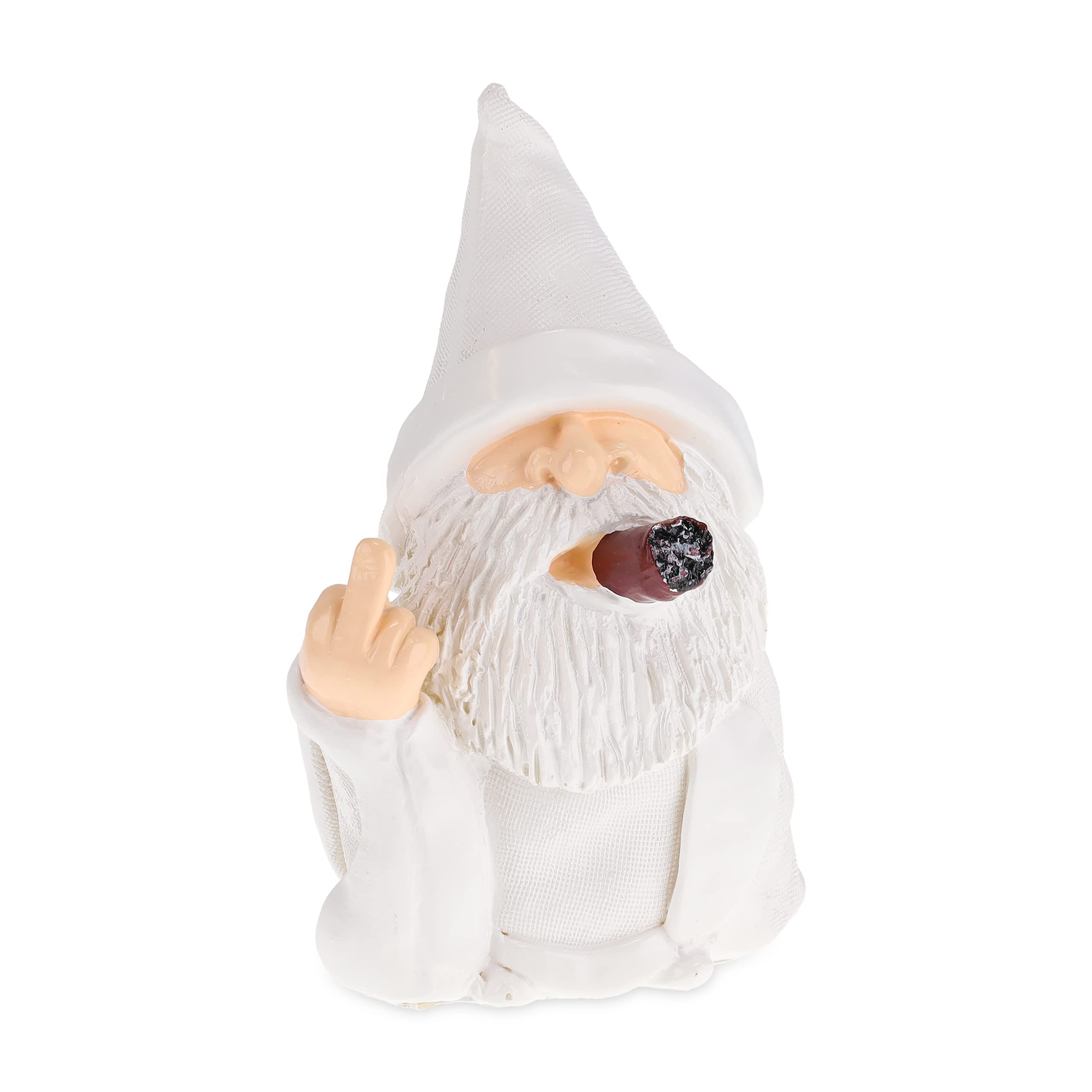 Relaxdays Gnomo de Jardín Sacando el Dedo, Resistente Intemperie y Heladas, Figura Enano Enfadado, Piedra Falsa, Blanco, Polirresina, 15 x 9 x 7 cm