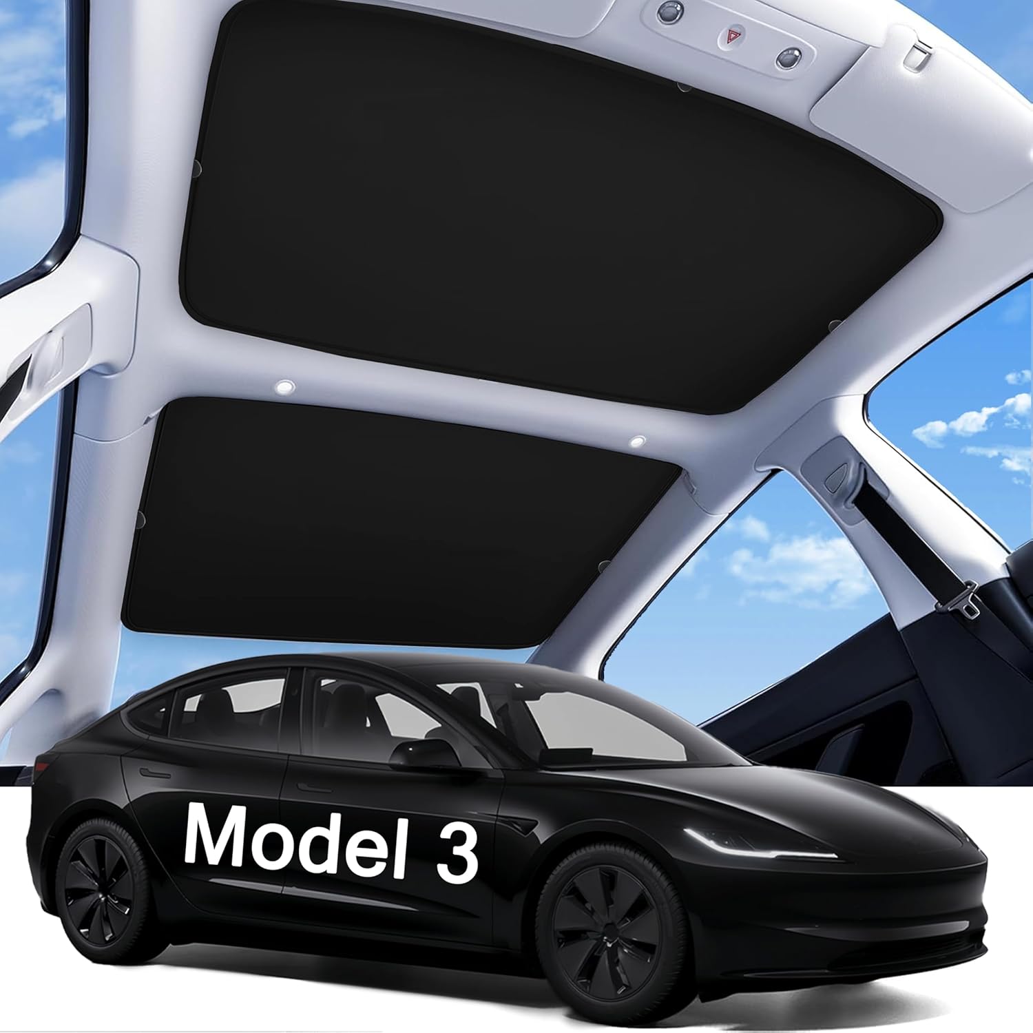 2025 Upgraded Tesla Model 3 Highland Sunshade Roof, UPF200+ Roof Sunshade with Storage Bag, No-Sag&No-Gaps Heat Insulation Foldable Top Windows Sun Shade,Tesla Accessories for Highland 2024-2025,Black Model 3 Highland 2024-2025 Black