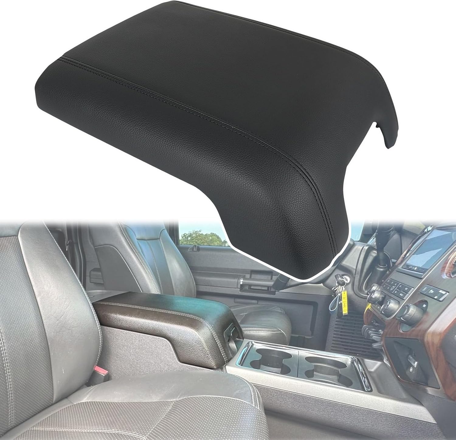 TQPONLY Center Console Armrest Leather Lid Cover,Fits 2011-2016 Ford Super Duty F250 F350 F450 F550 Replaces 925-005 BC3Z-2806024-AA