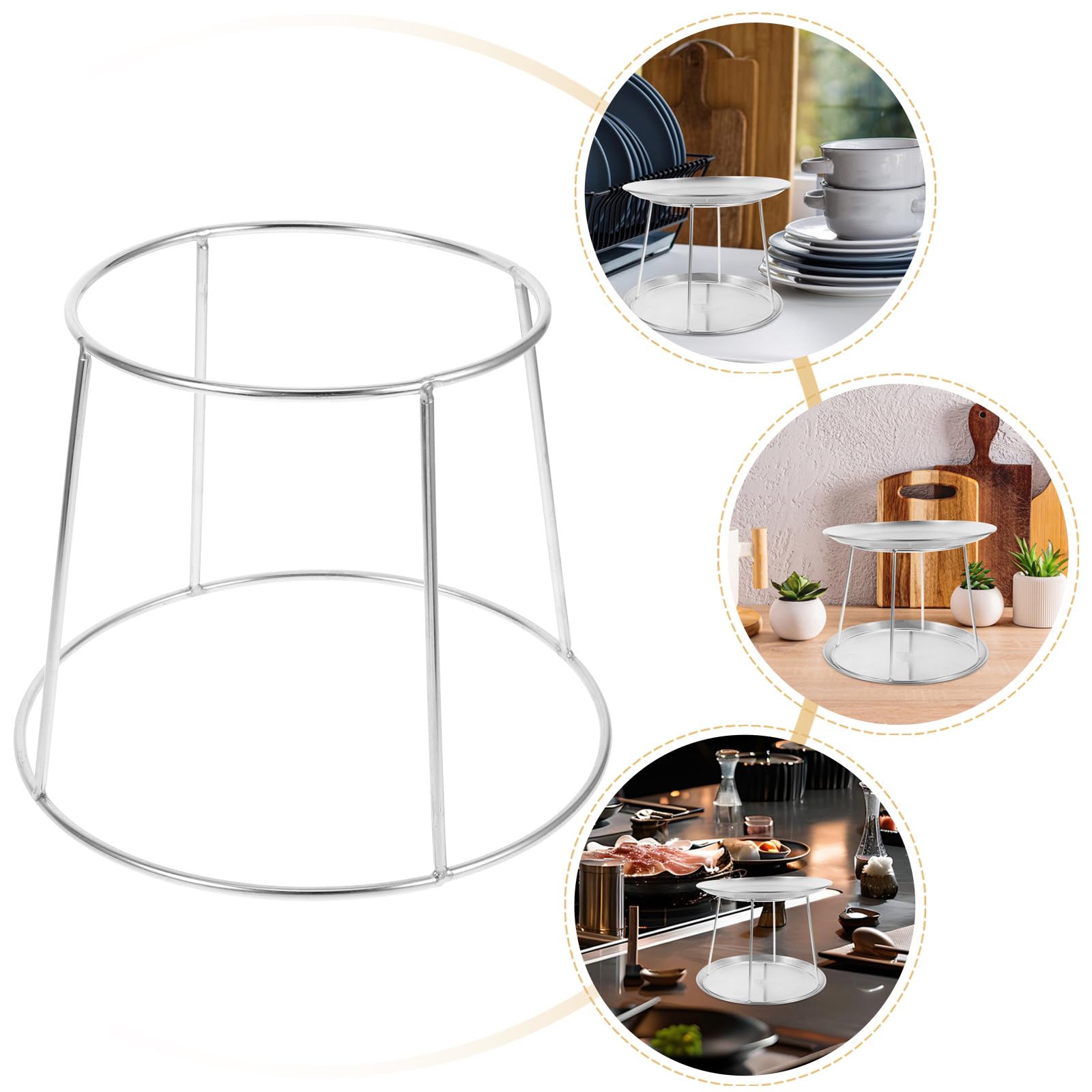 Juego de 3 platos de acero inoxidable de doble capa, soportes de exhibición de mariscos y bandeja de alimentos para restaurante buffet, equipo comercial de servicio de 17 a 23 cm