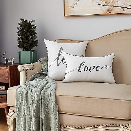 Miniatura 3 de Sanmetex Fundas de almohada decorativas de 12 x 20 pulgadas, funda de almohada lumbar de algodón suave bordada, funda de cojín rectangular gris para