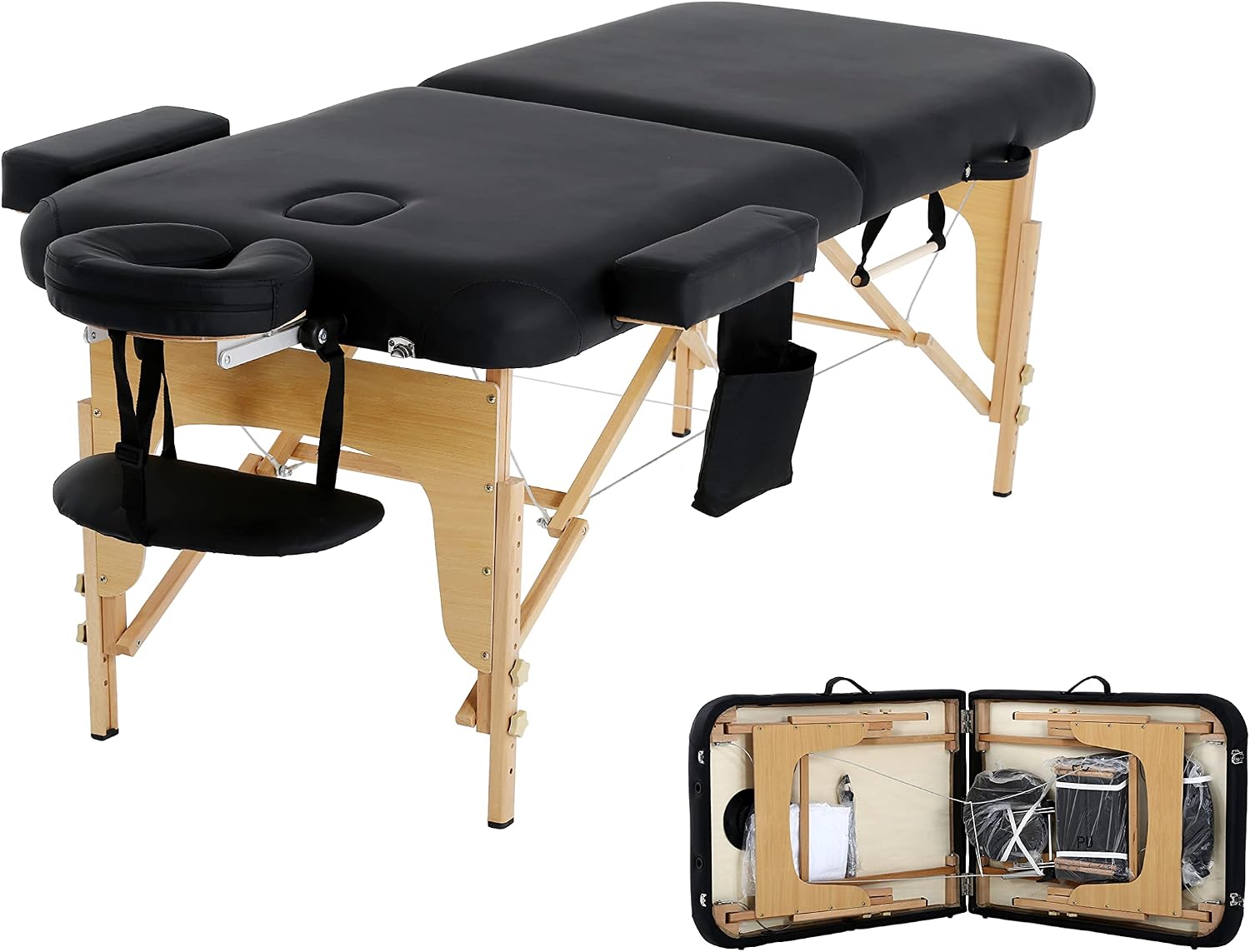 Massage Tables Portable Lash Bed 73 inch Tattoo Table, Height Adjustable Portable Spa Bed, 2 Folding Chiropractic Table w/Carry Case/Face Cradle/Hand Pallet/Towel Hanger/Oil Pouch/Sheet/Bolster