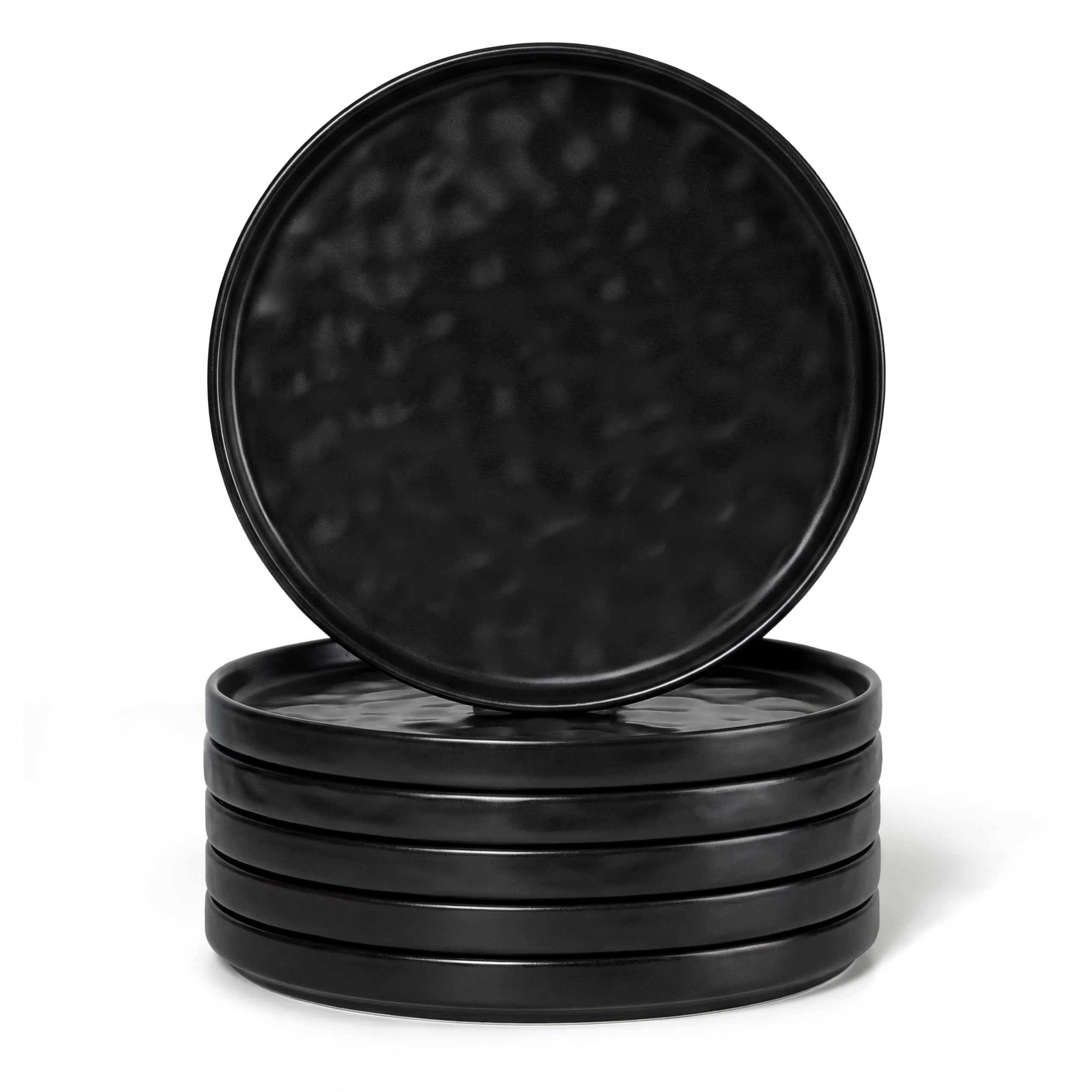 Herogo Dessert Plates Set of 6, Stoneware Tableware Side Plates 8 Inch / 20.3 cm, Reactive Glaze Serving Dish Small Plate for Party, Wedding, Birthday, BBQ, Dishwasher & Microwave Safe - Matte Black