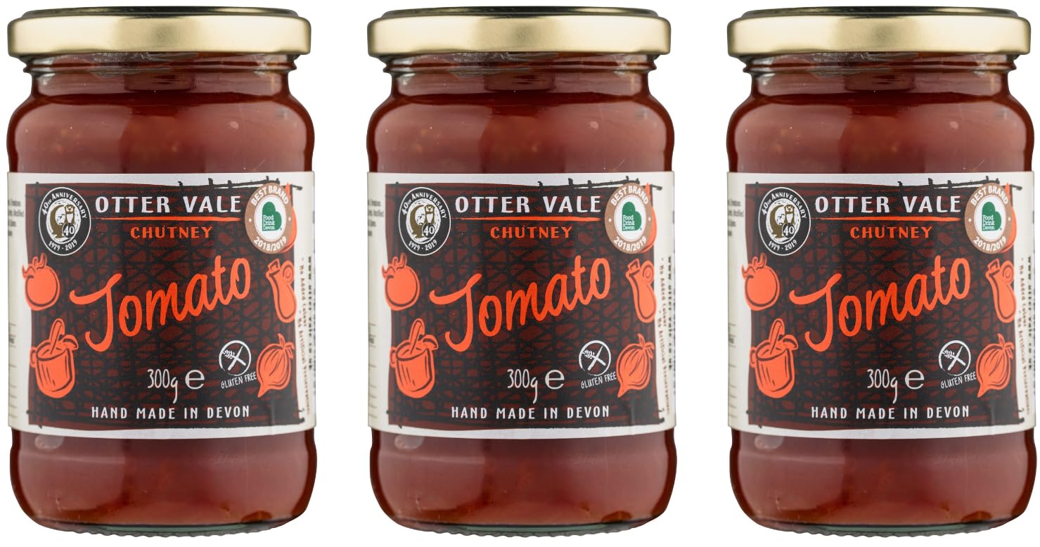 Otter Vale - Tomato Chutney, packed with tomato favour and a hint of spice, hand-made in Devon, gluten-free, 300g glass jar x 3