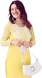 HESVI Women's Georgette White Lakhnavi Chikankari Kurti with Intricate Embroidery Work Price In India