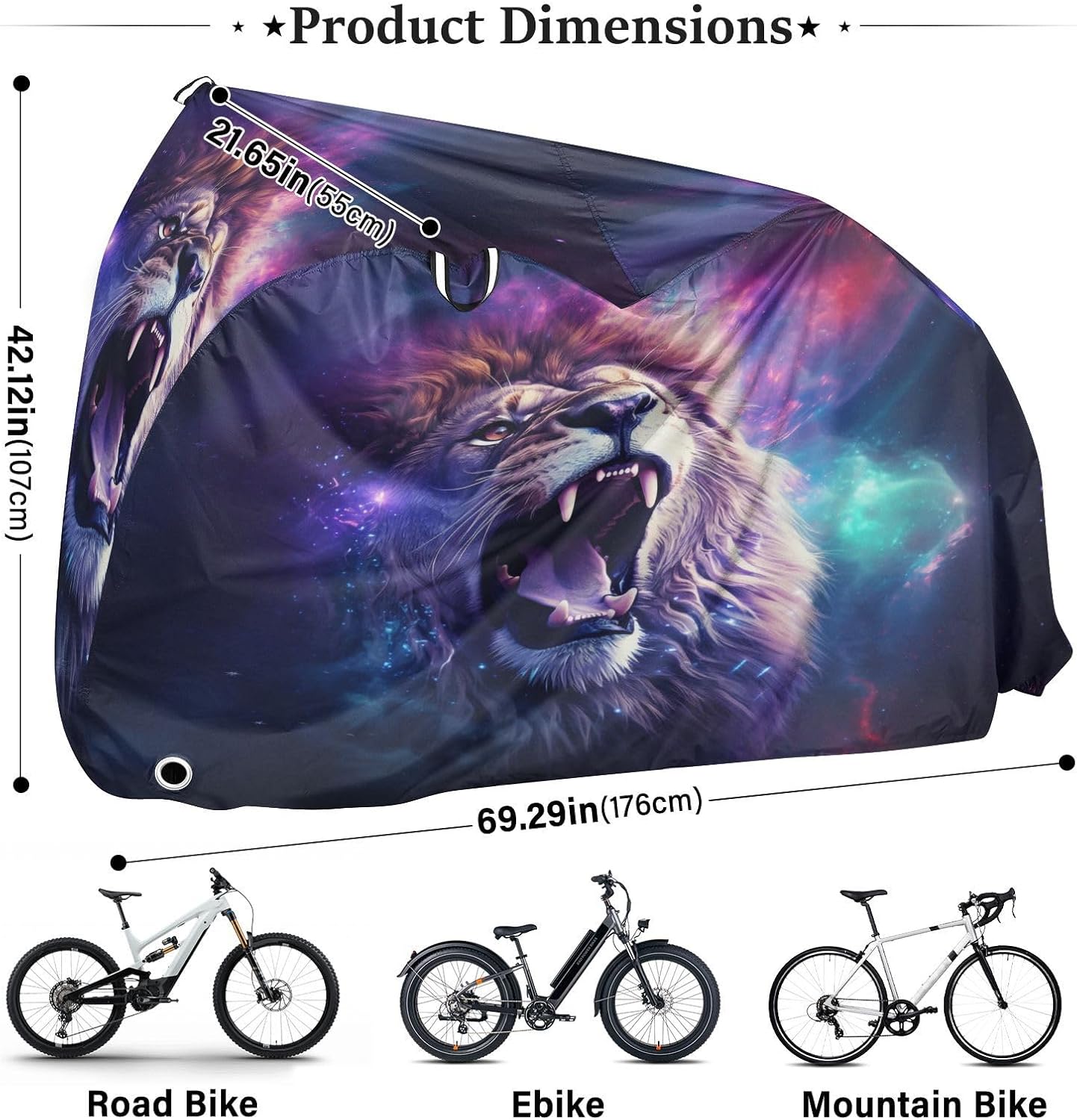 ALAZA Lion Howling Bike Cover Waterproof Outdoor Ebike Bicycle Covers Tarp Protection for 1/2 Bikes, Sun UV Dust Wind Proof