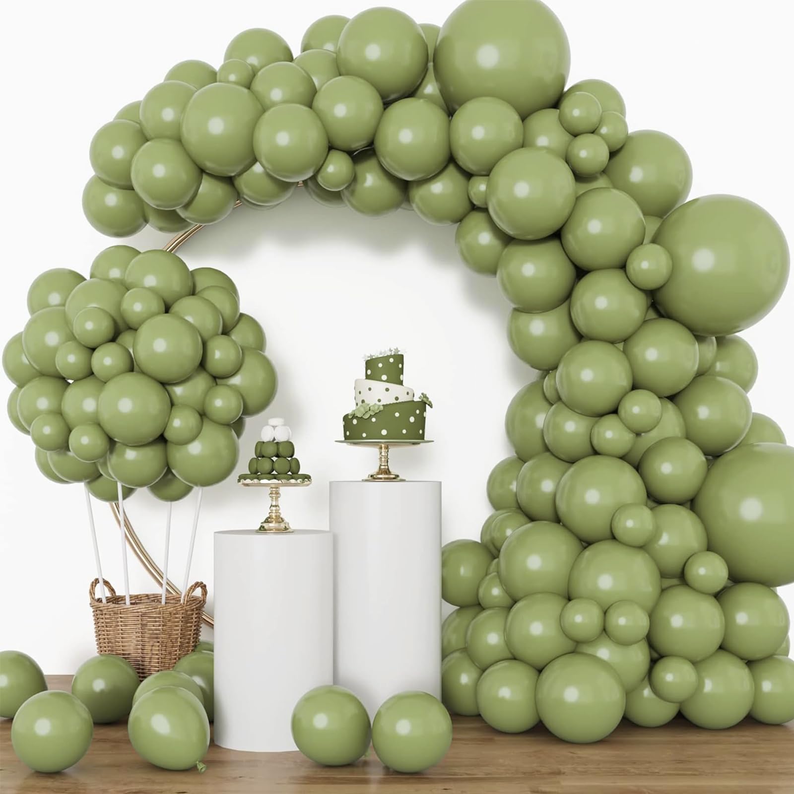 RUBFAC Sage Green Balloons 129pcs Different Sizes 18 12 10 5 Inch, Olive Green Latex Balloon Garland Arch Kit for Birthday Party Graduation Baby Shower Wedding Safari Jungle Balloon Decoration