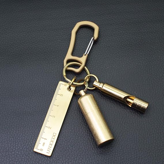 PPFISH 2PCS Solid Brass Heavy Duty Carabiner Keychain, EDC Quick Release Hooks with Brass Key Ring Set for Men Women