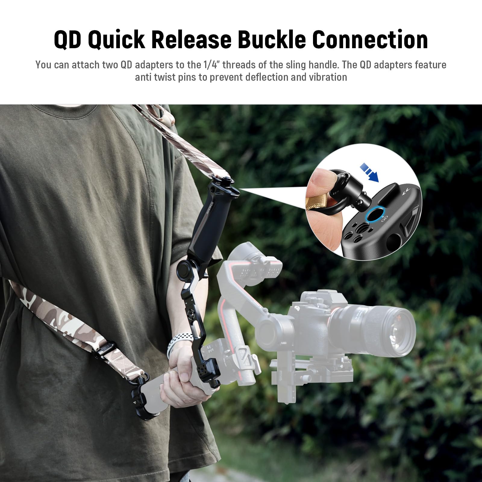 NEEWER RS4 RS3 RS2 Gimbal Sling uchwyt, uchwyt z zaciskiem NATO i gniazdami QD, kompatybilny z DJI RS4 RS4 Pro RS3 RS3 Pro RS2 do nagrywania pod niskim kątem, maks. obciążenie: 10 kg, GA020