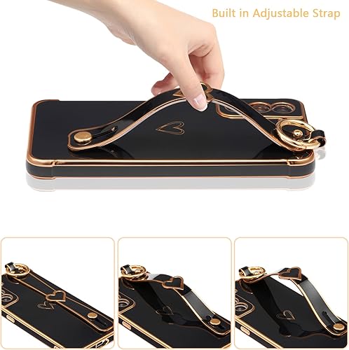 Miniatura 3 de ZTOFERA Funda para Samsung Galaxy S21 Plus 5G con correa para la muñeca, patrón de corazones de amor con borde chapado lujoso y lindo para niñas y