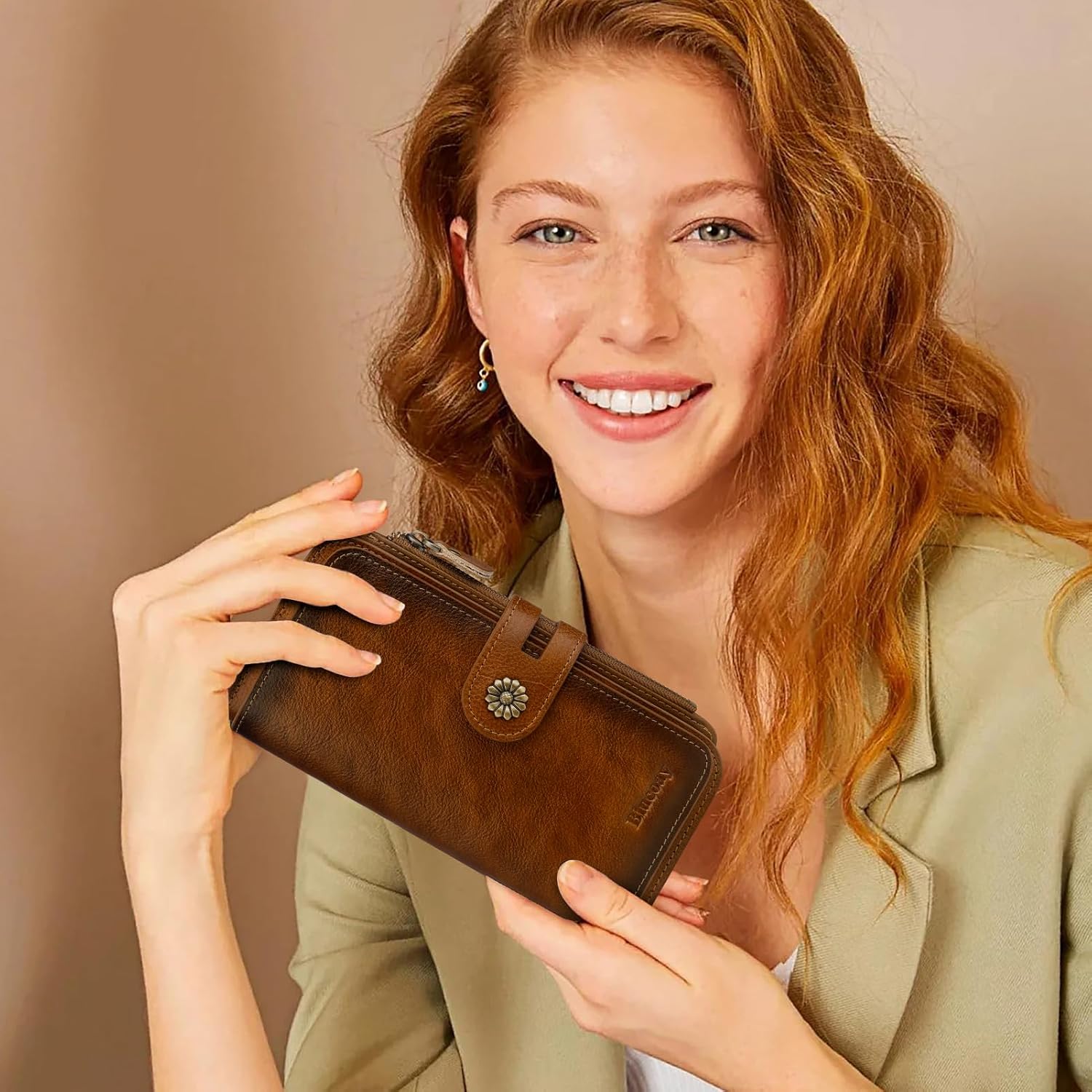 Leather Rfid Wallet Women with ID Window,Bifold(brown) image 2