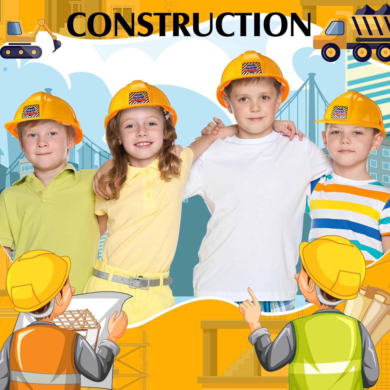 6 Pcs Construction Hats Plastic Hard Hat Construction Worker Hat Helmet for Girl Boy Engineer Building Theme Party