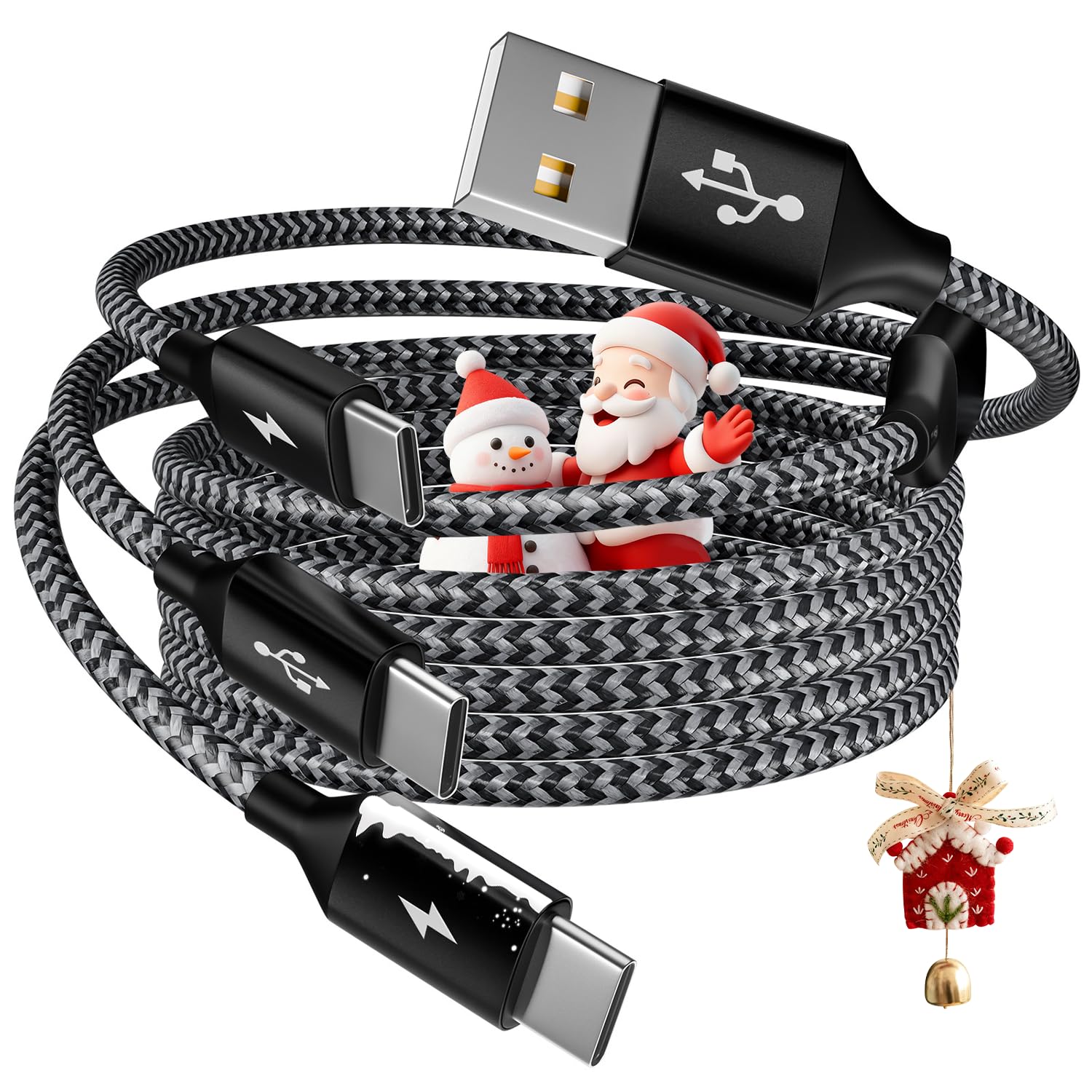 IDISON Multi-Ladekabel, USB-C-Splitterkabel, 3-in-1-Schnellladekabel mit 3 Typ-C-Anschlüssen, kompatibel mit iPhone 16, 15 Pro Max, Galaxy S23, S22, S10, Note 20, Handys, Tablets und mehr, 150 cm.
