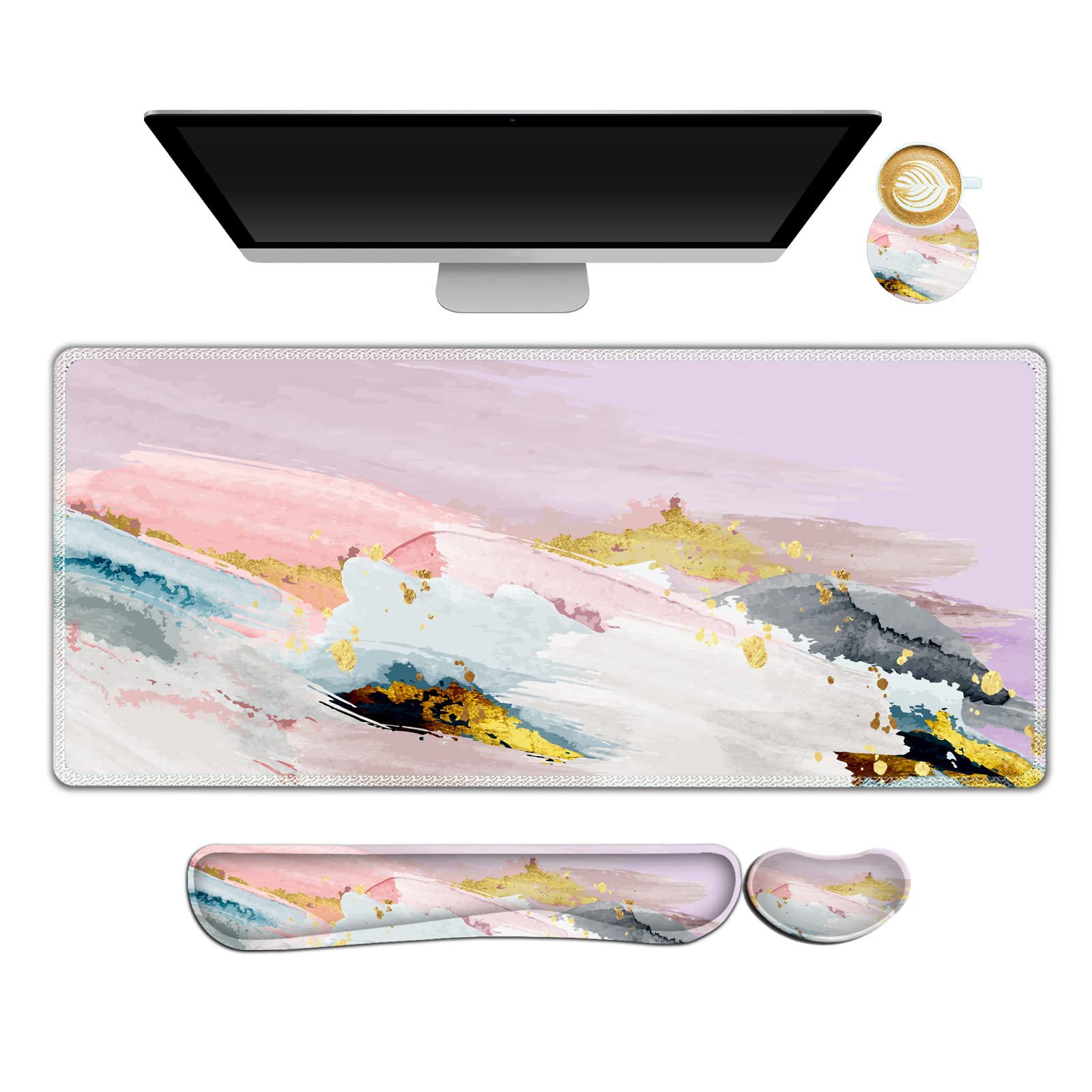 Snapklik.com : Gaming Mouse Pad Wrist Support Set, XXL Large Desk Mat ...