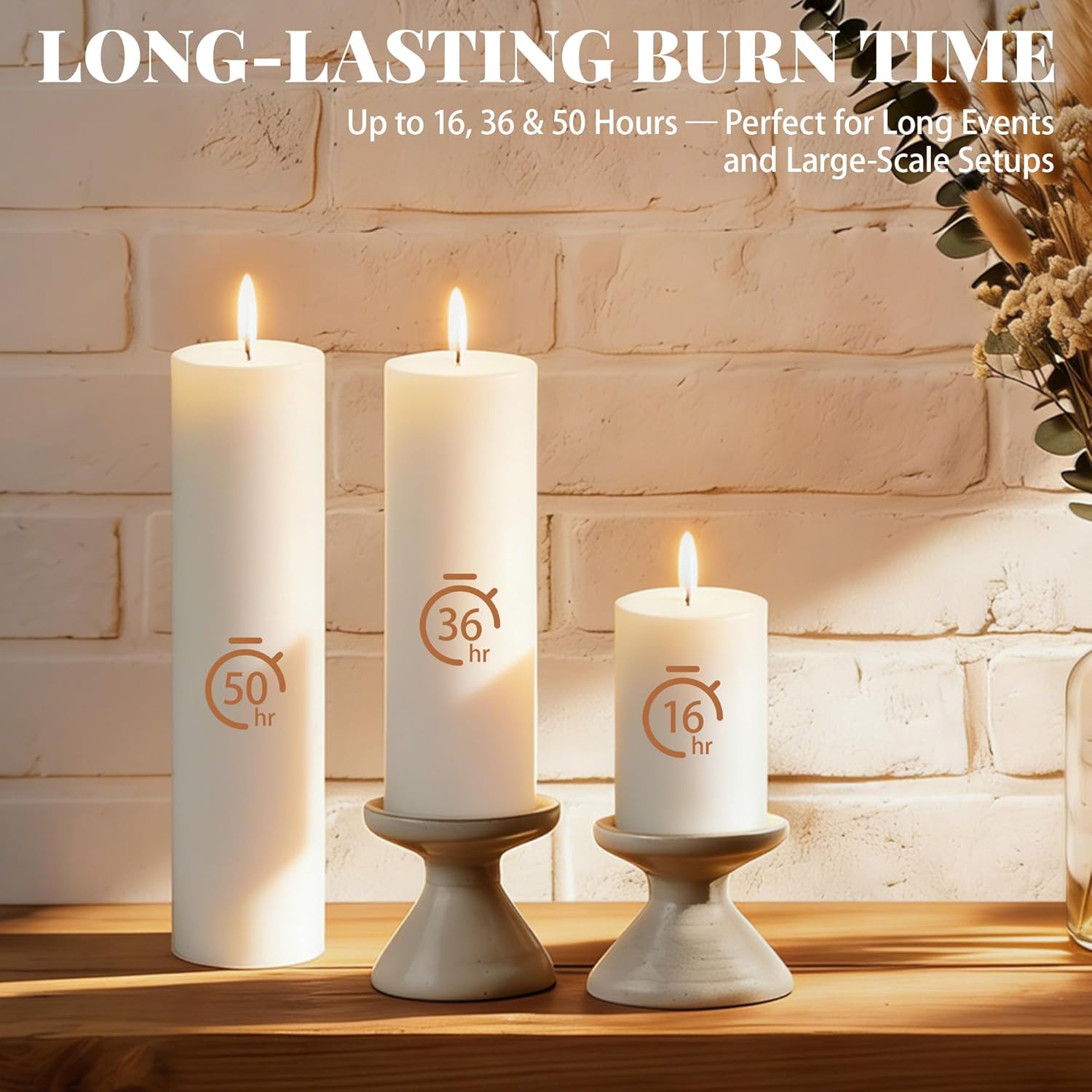 36 Pcs White Pillar Candles Bulk Set, 2x3” 2x6” 2x8” Paraffin Hurricane Candles, Unscented Dripless Smokeless, Long Burning for Party Wedding Events Home Decor