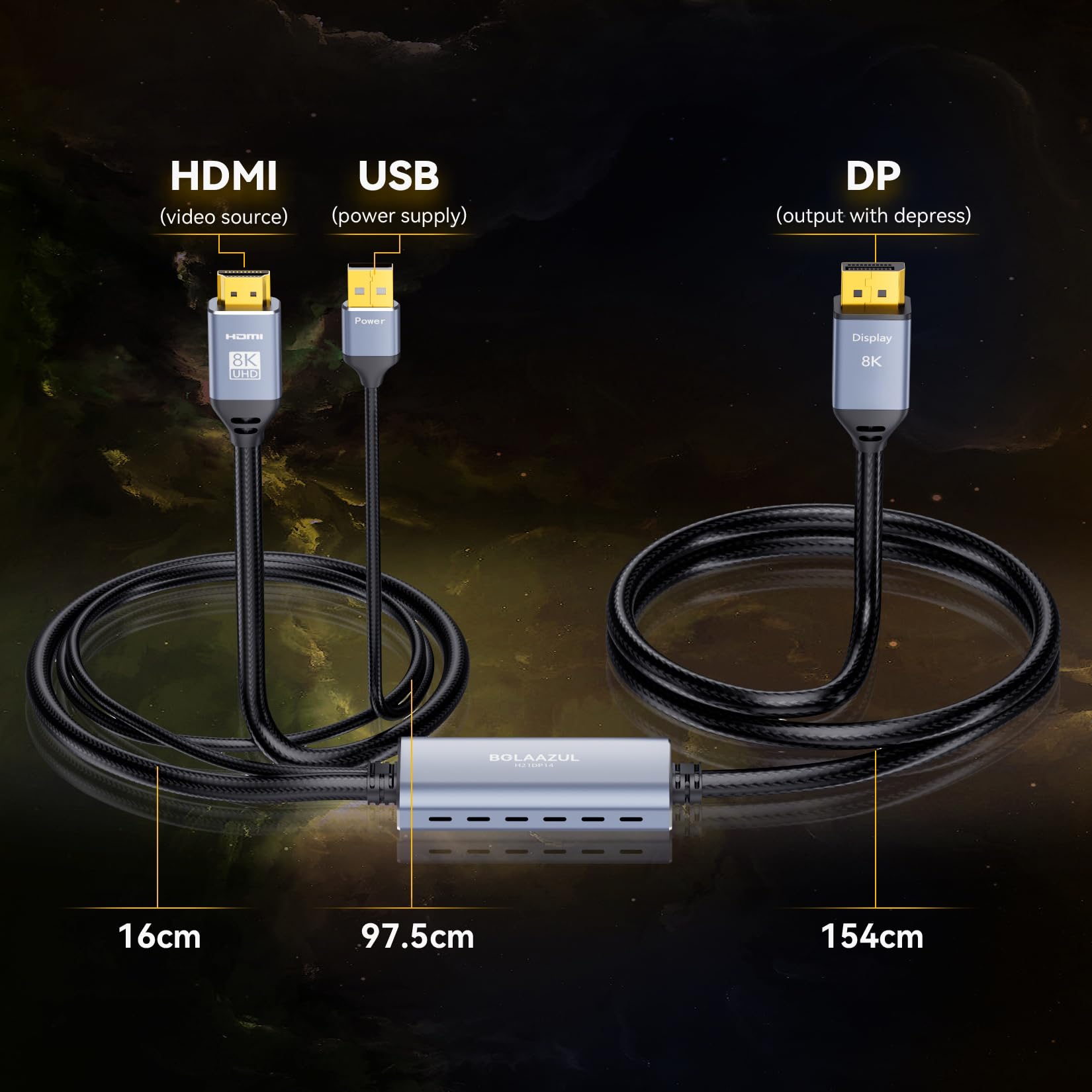 BolAAzuL Câble adaptateur HDMI 2.1 vers DisplayPort unidirectionnel, 6.6 pieds, noir, pour Console de jeu, Ordinateur, Ordinateur portable, Moniteur