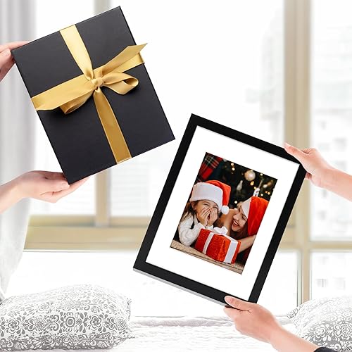 Miniatura 9 de Golden State Art, Marco de fotos negro de 9 x 12 pulgadas, madera maciza y fotos para exhibir fotos de 6 x 8 pulgadas con paspartú o 9 x 12 pulgadas