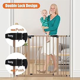 keny 29-42.5 Baby Gate for Stairs, Auto Close Safety Dog Gate, Pressure Mounted Easy Walk Through Pet Gate for Doorways, Durable Stair Gate, 30 Tall, Brown