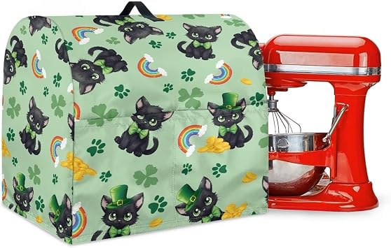 Kitchen Aid Mixer Cover Waterproof Mixer Cover Three Leaves Black Cat Kitchen Aid Dust Cover for St. Patrick's Day Kitchen Aid Mixer Accessories