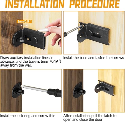 Miniatura 6 de Cerradura de puerta corredera, cerradura de cerrojo de puerta de 90 grados, candado de seguridad de ángulo recto de acero inoxidable con tornillos
