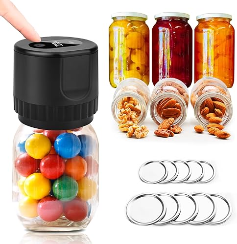 Kit de sellador al vacío para tarros de masón, sellado al vacío eléctrico inalámbrico para tarros Mason de boca ancha y boca regular, almacenamiento