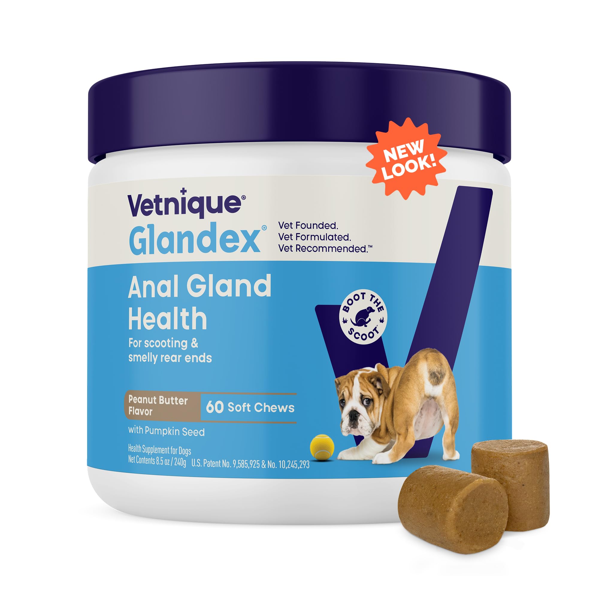 Glandex Soft Chews 60ct, Anal Gland Fiber & Probiotic Digestive Supplement for Dogs