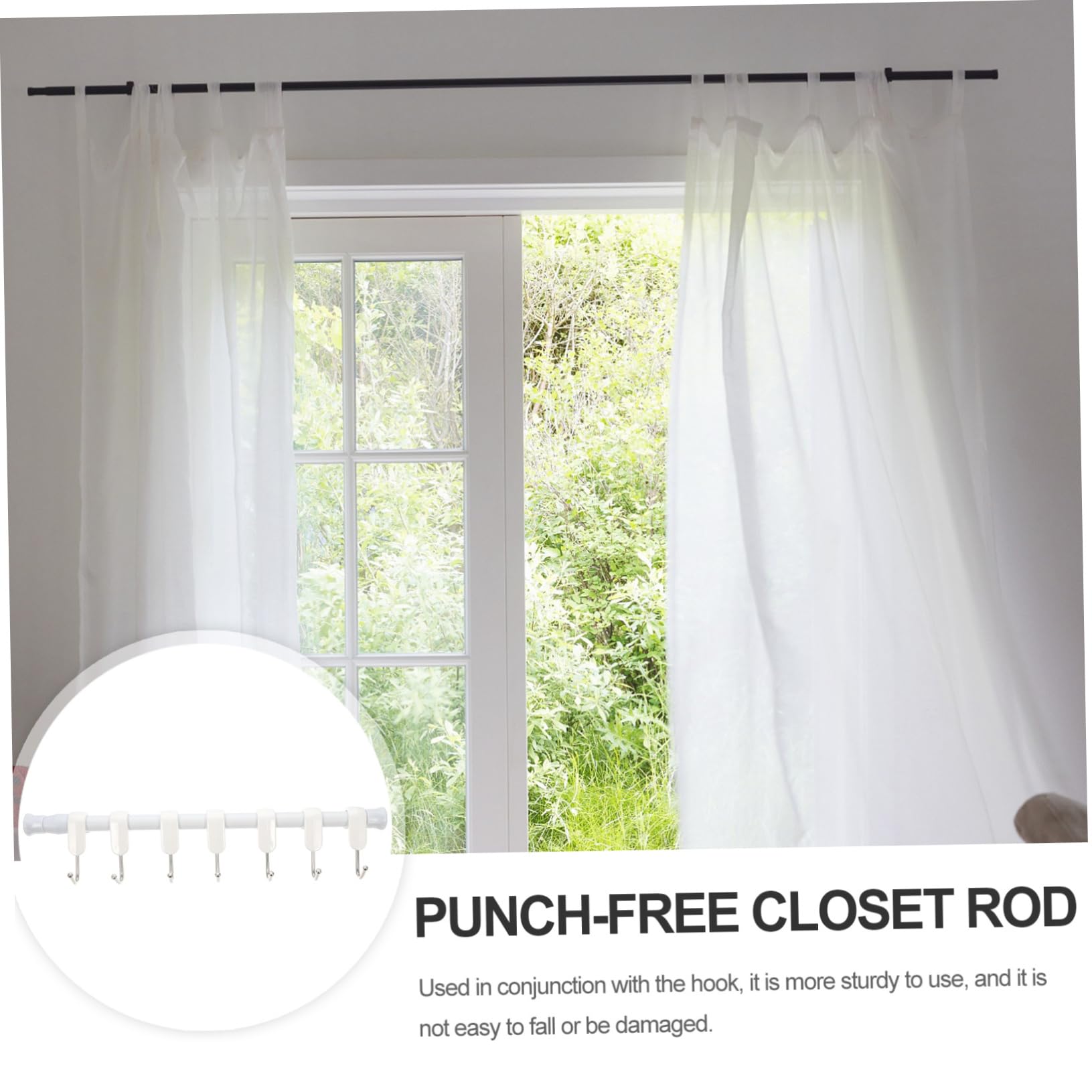 MUCKLILY 1 Set Retractable Closet Hanger Rod Multi Function Punch Storage with Hooks Telescopic Rod for Curtains Bathroom and Organizing Needs