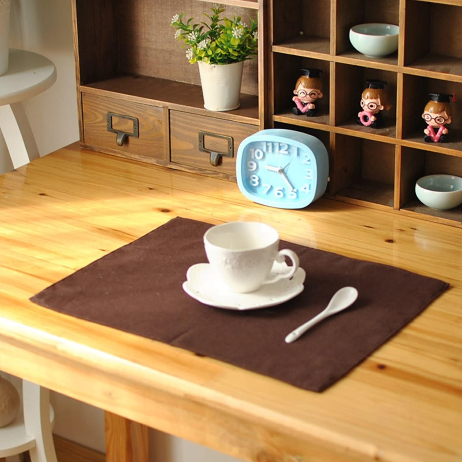 Lot de 10 sous Assiette de Table 30x40cm, Set de Table Vintage Couleur Unie Coton Lin Café