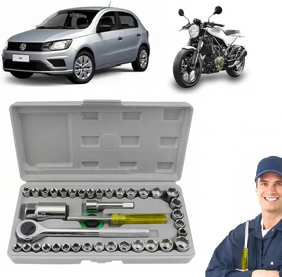Jogo de Soquete 40 Peças, Kit Chave Catraca, Chave Soquete, Inclui uma Maleta Organizadora, Ideal para Reparos Automotivos e Domésticos