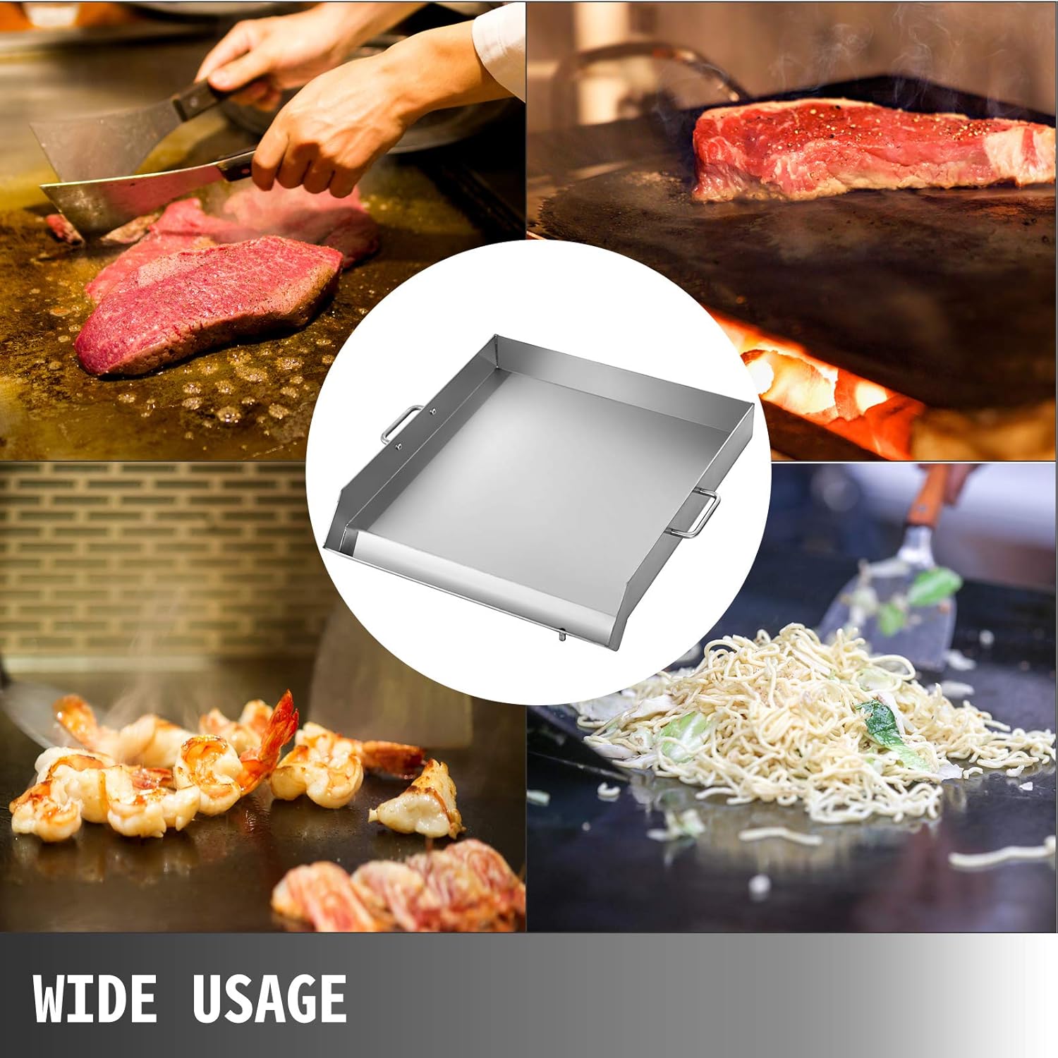 VEVOR Stainless Steel Griddle,18" X 16" Universal Flat Top Rectangular Plate, BBQ Charcoal/Gas Grill with 2 Handles and Grease Groove with Hole，Grills for Camping, Tailgating and Parties : Patio, Lawn & Garden