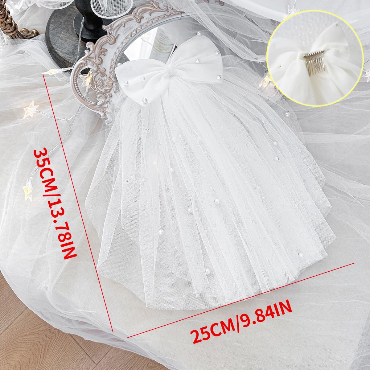 BT Bear Pet Wedding Veil, Small Dogs Hair Accessories with Clip Bow Veil - Image 4