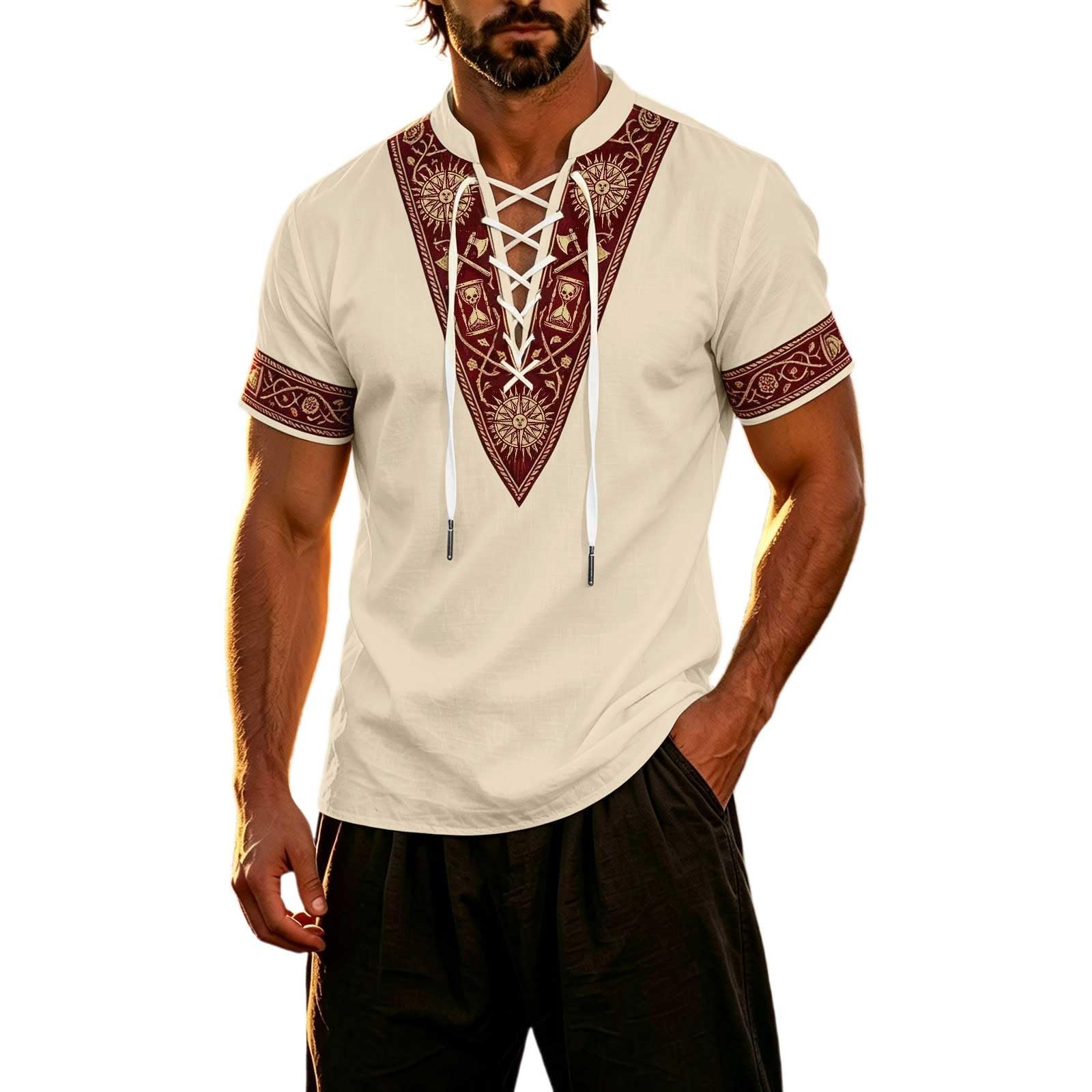 Summer Shirts for Men Short Sleeve Medieval Pirate Scottish Ghillie Shirt โ image 1