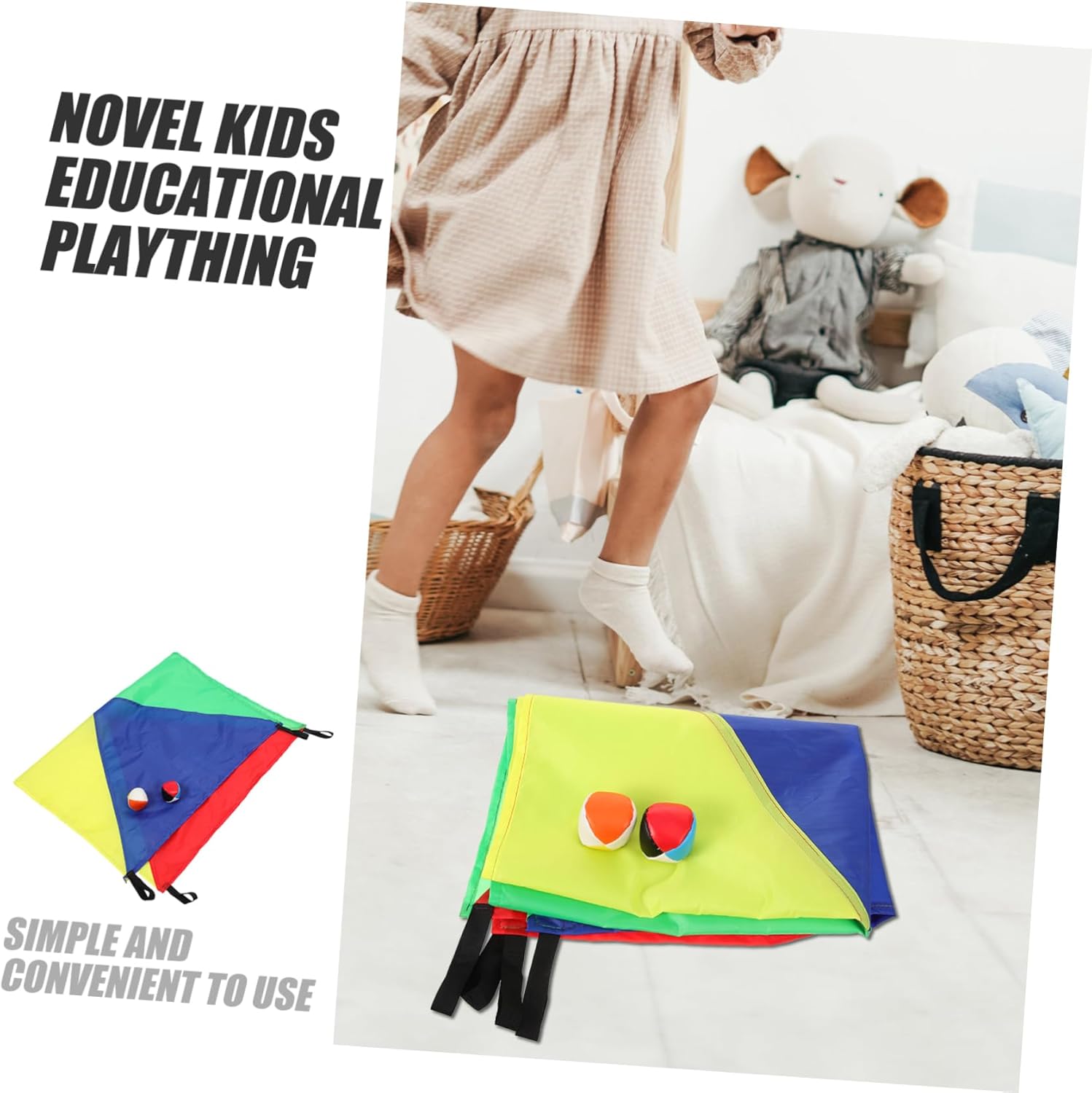 Outdoor Sensory Fitness Equipment Rainbow Umbrella Plaything with Cloth Colorful Balls Enhances Teamwork