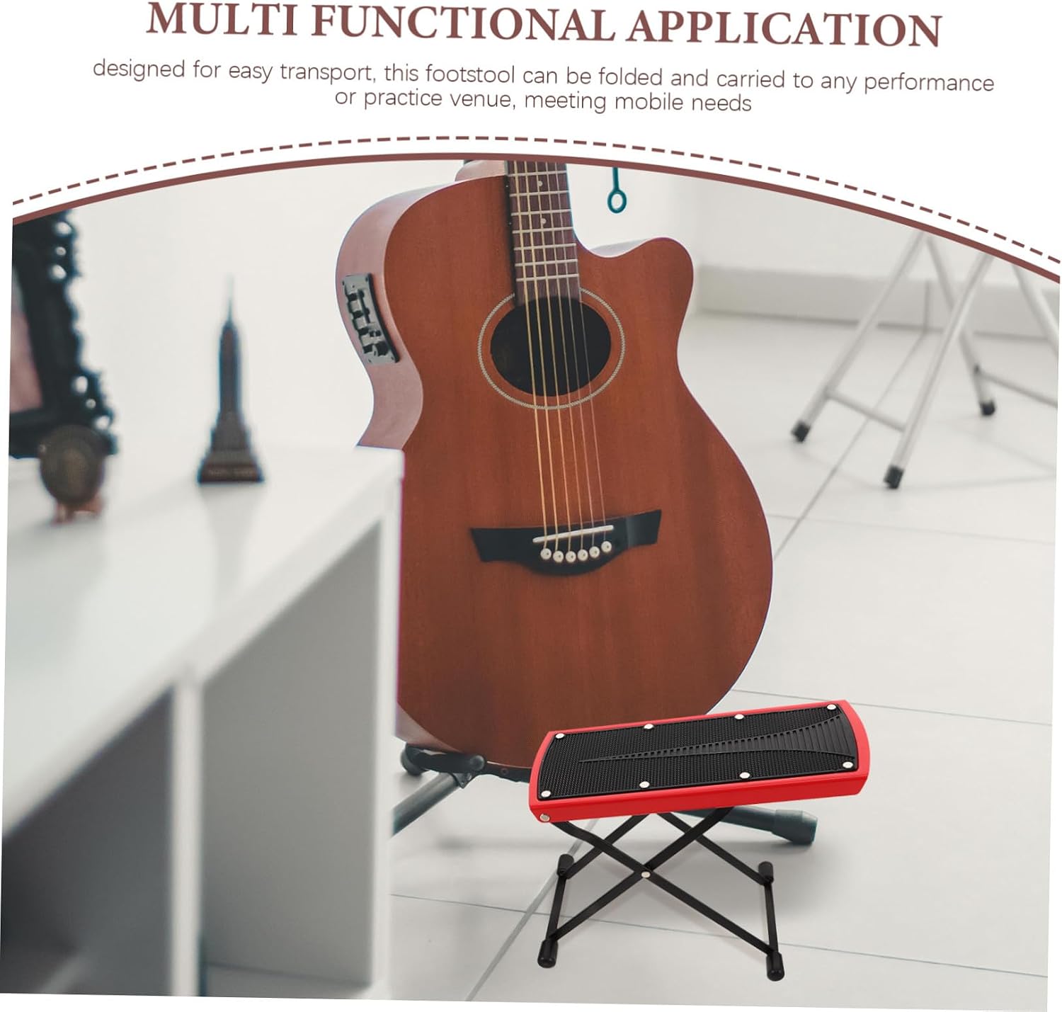 Adjustable Folding Guitar Foot Stool with Non-Slip Iron Stand Portable Height-Adjustable Footrest for Classical and Acoustic Guitar Players Multi-Instrument Compatible Leg Rest