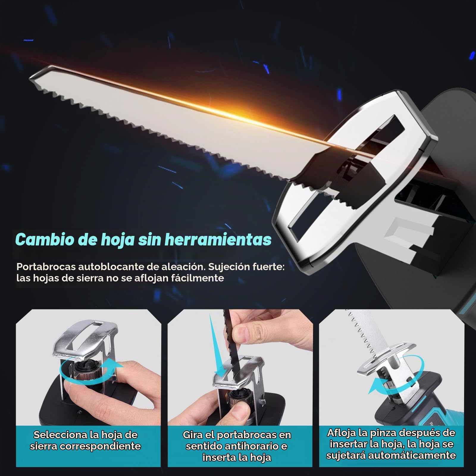 Yofuly Sierra de Sable Compatible con Baterías Makita de 18V, Sierra Alternativa Eléctrica 2 * 3000Ah Baterías, 3000RPM 4 Hojas de Sierra Portátil para Madera PVC de Corte