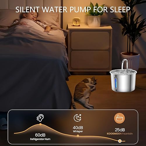 Miniatura 5 de Fuente de agua para gatos de acero inoxidable, dispensador de mascotas de gran capacidad de 2.2L para gatos en interiores, comederos de riego