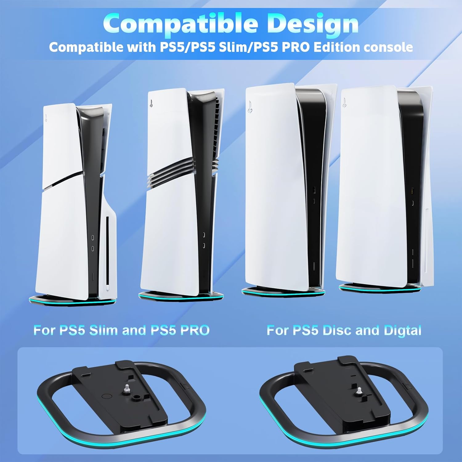 HONCAM Vertical Stand for PS5/PS5 Slim/Playstation 5 Pro Consoles, Playstation 5 Vertical Holder with 7 RGB Lights and a Screw, Black - Image 3