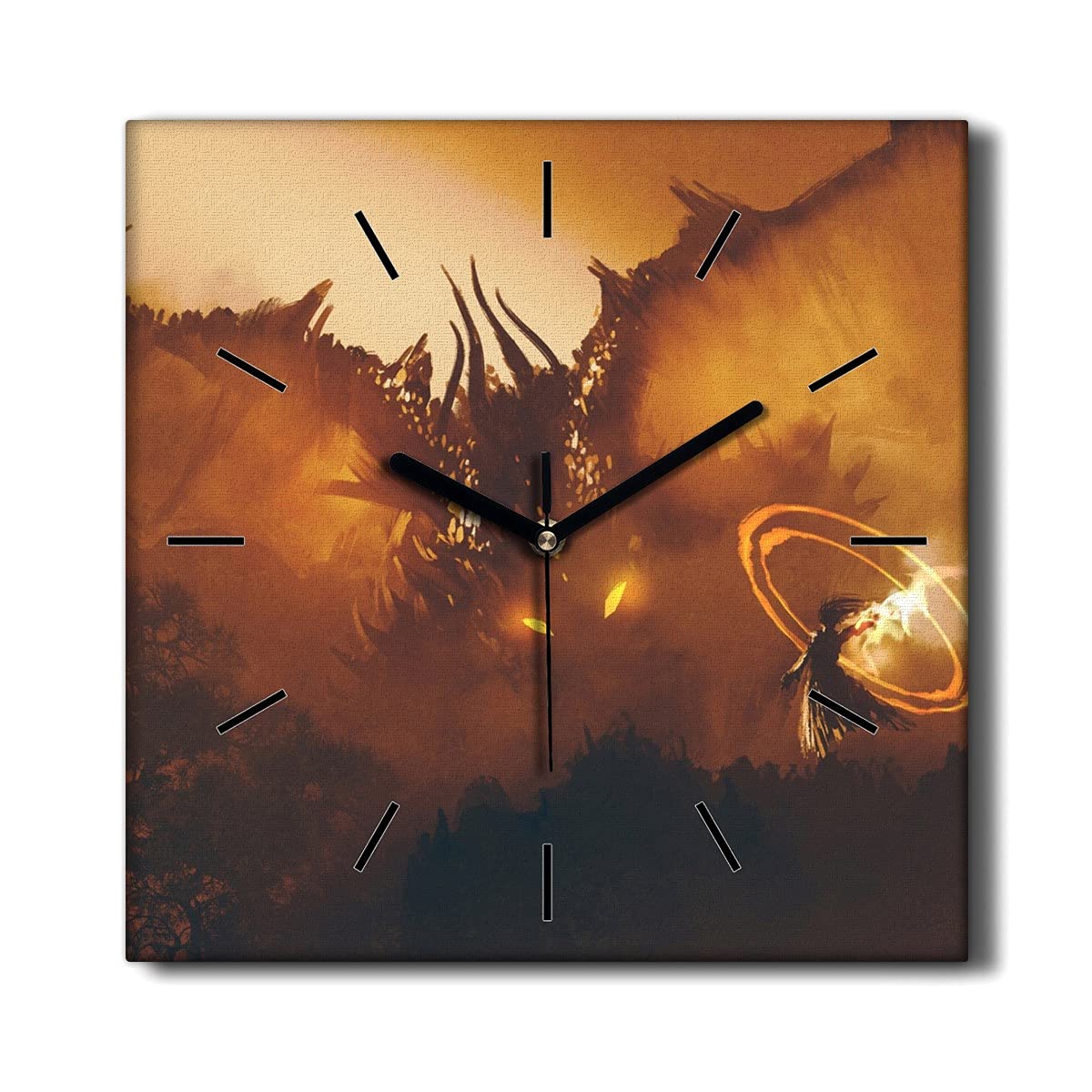 Horloge sur toile salon décoration dragon imaginaire pour une ambiance zen