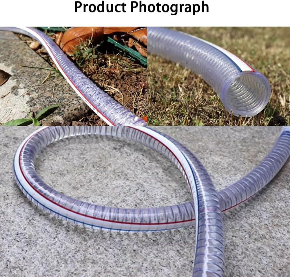 JoyTube Steel Wire Suction Vinyl PVC Flexible Tubing 1-1/2"ID x 1-3/4"OD, High Pressure Heavy Duty UV Chemical Resistant Clear Thick Suction Tube Hose (3.3 FT)
