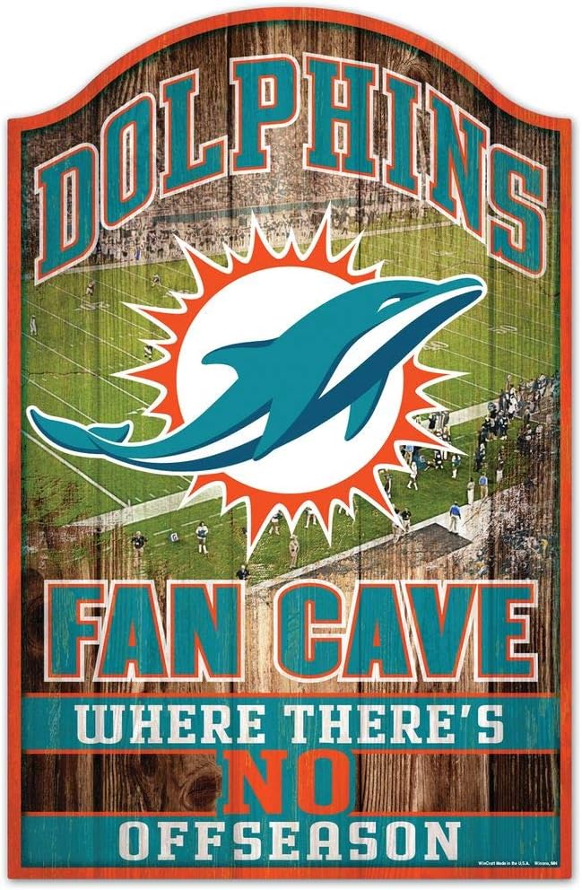 Wincraft NFL Miami Dolphins 05494013 Wood Sign, 11" x 17", Black