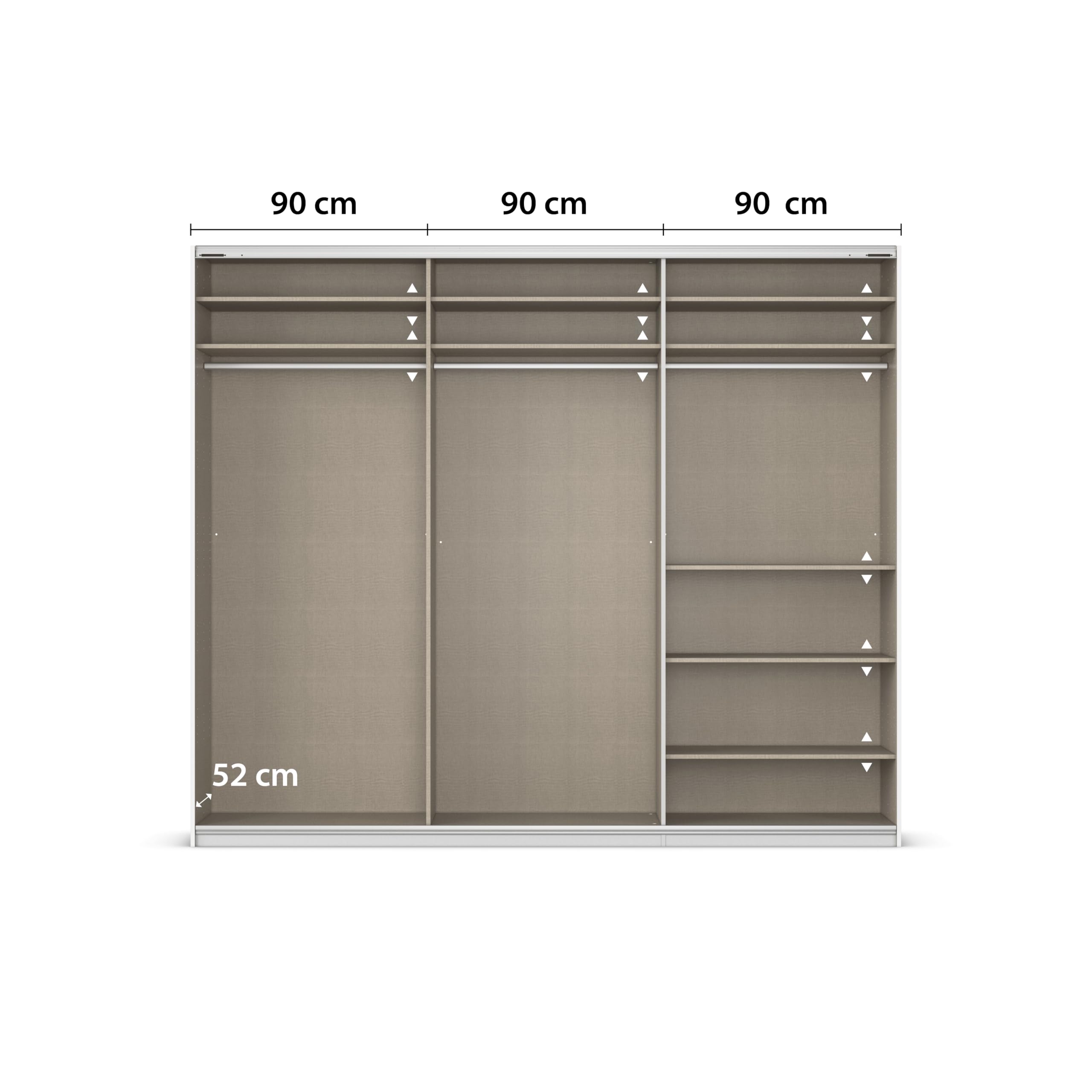 Rauch Möbel KULMBACH, Schwebetürenschrank, Grau metallic, Breite 271 cm | Kleiderschrank mit Schwebetüren, Schiebetüren, 3-türig, mit Spiegel, Zubehör Classic, Schlafzimmer, Jugendzimmer, Garderobe