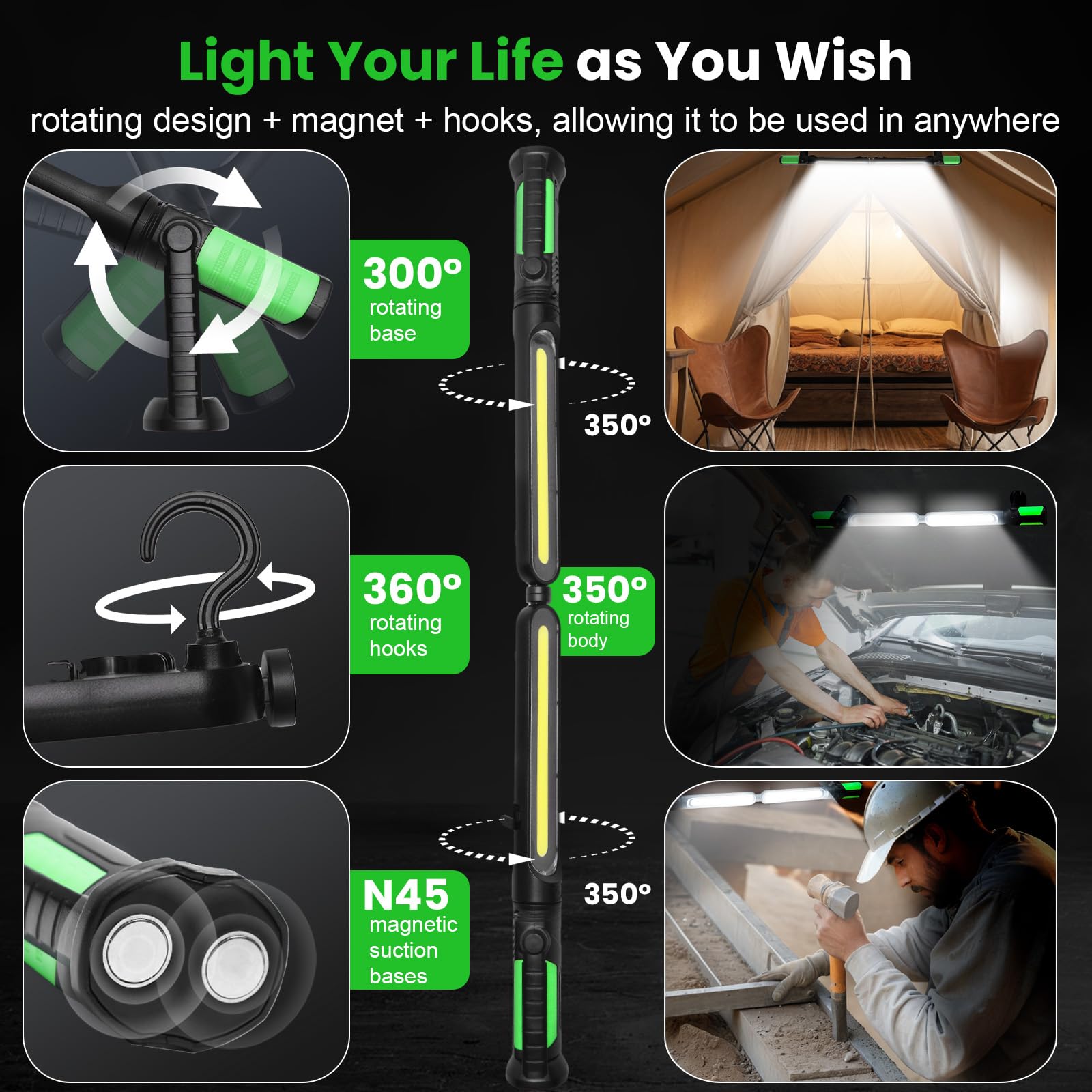 Magnetic Work Light Rechargeable for Mechanic 2400LM LED Portable Work Light - Image 4