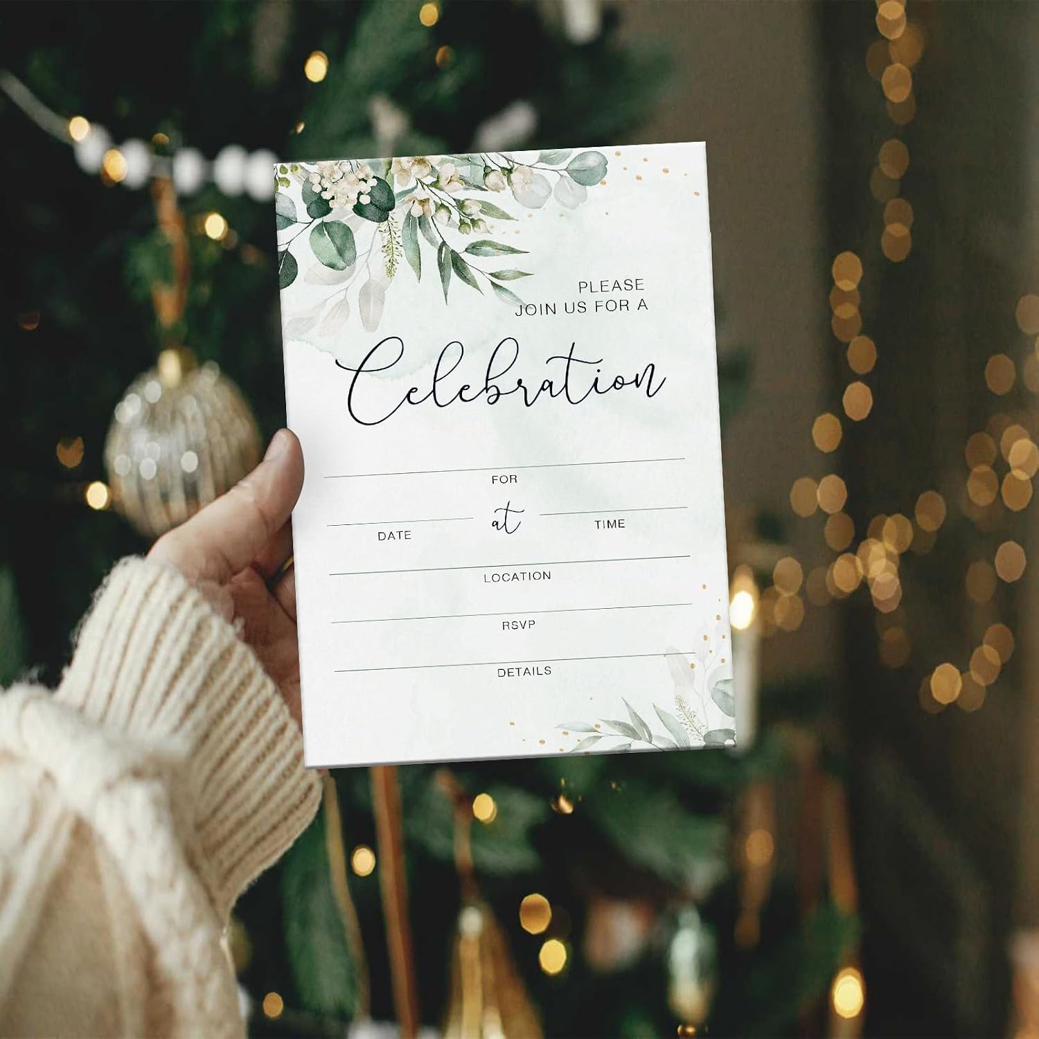 Set of 25 Greenery Invitations with Envelopes, Watercolor Eucalyptus Leaves Bridal Invites for Mr & Mrs, Fill in Style Invites Cards for Wedding, Baby Shower, Birthday Engagement, Bridal Shower Party