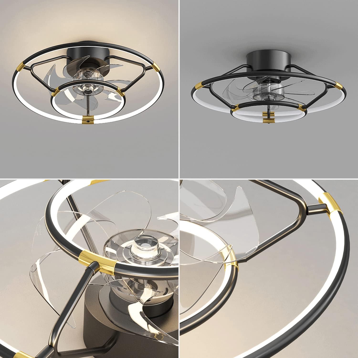 Ventilateur À Anneau Créatif Avec Lumière, Ventilateur De Plafond Linéaire Led 19,7" À Encastrer Avec Télécommande, Éclairage Décoratif De Chambre À Coucher Avec Ventilateur Et Réglage À 6 Vit