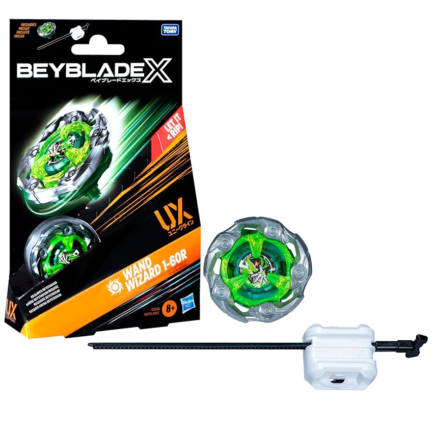 Hasbro Beyblade X, Starter Pack, Wand Wizard 1-60R UX con trottola e Lanciatore