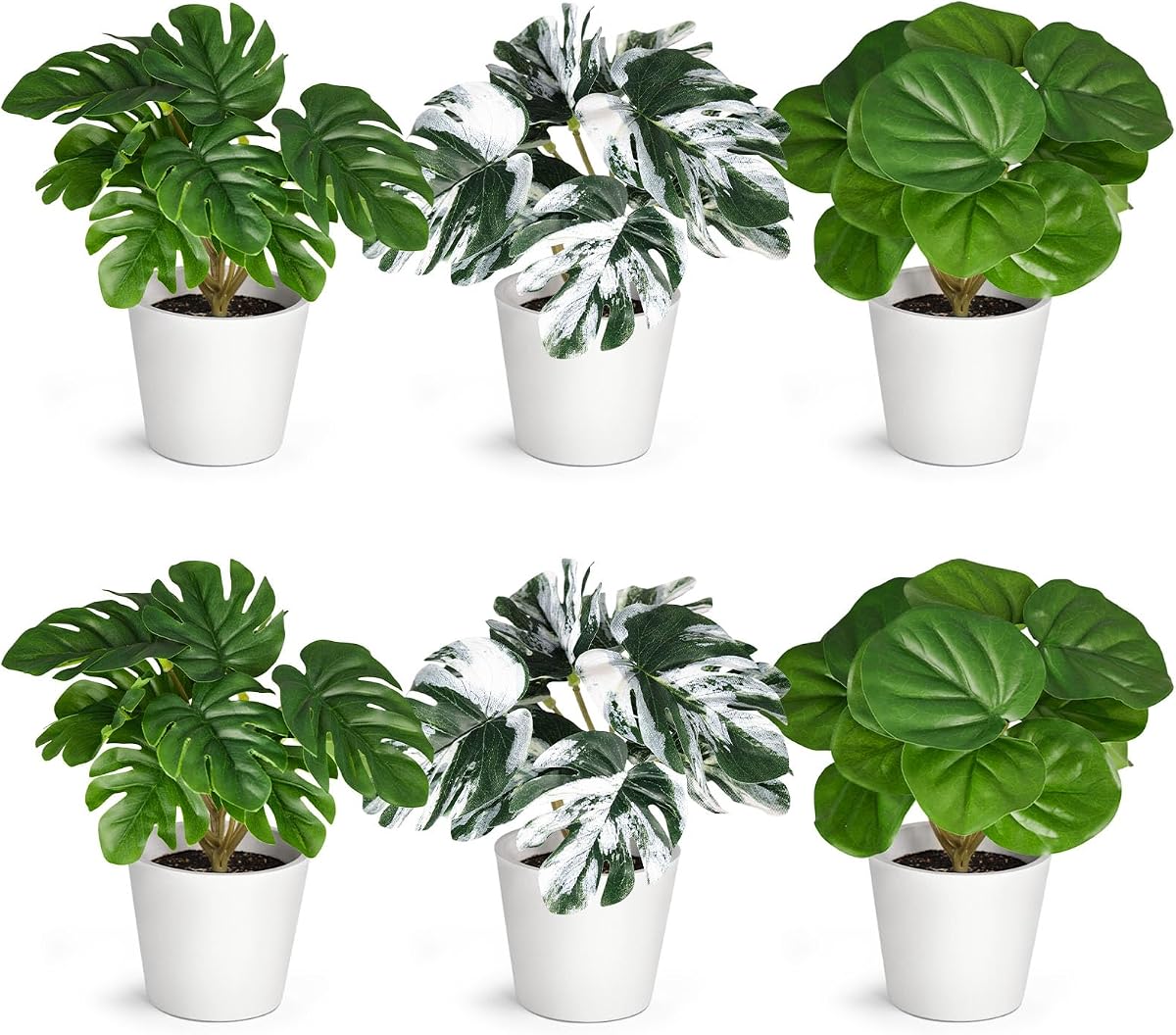 6 PCS Small Artificial Plants in Pots, Fake Greenery Monstera | Modern Living Room, Coffee Table Centerpiece, Tiered Tray
