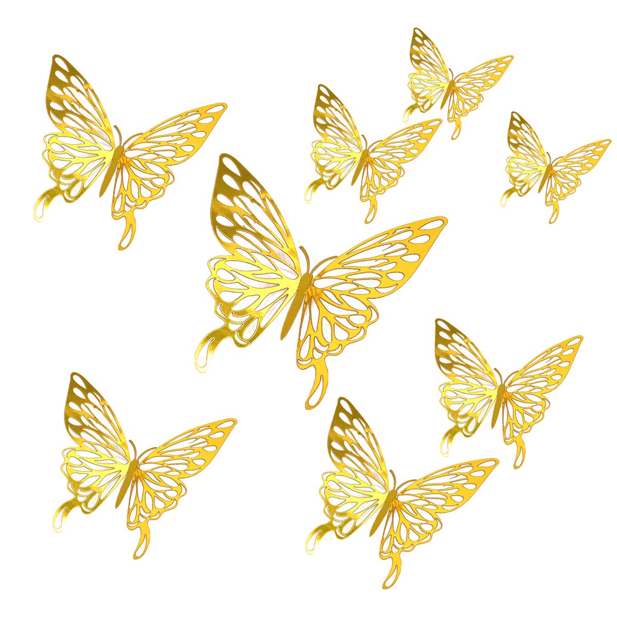 Lucky Direct 12 PCS 3D Butterfly Wall Stickers, Removable Home Decoration Wall Decals, Interior Decoration Art Stickers for Weddings, Party Decorations, Children's Rooms, Refrigerators, Bouquets(Gold)