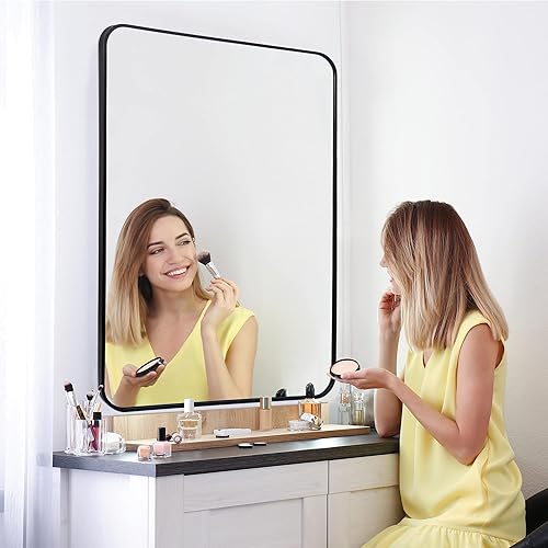 Miniatura 6 de ZENY Espejo de baño con marco de metal negro para pared, espejo rectangular de montaje en pared de 24 x 36 pulgadas, espejo de tocador, espejo de